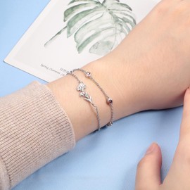MANBU Birthstone Birth Flower Bracelet for Women: Sterling Silver double Layer Chain Birthstone Bracelet Birthday Gift for Teen (01-January)