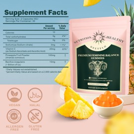 Nova Vitalis Aether Premium Feminine Balance Gummies for Women - pH Balance Support with Hawaiian Pineapple Flavor, Vaginal Probiotics & Immune Support, Vegetarian Friendly, Non-GMO, 60 Count