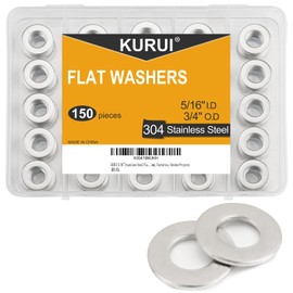 KURUI 5/16" stainless steel Flat washers, (150 Pcs) Metal Washers for Screws Bolts, 3/4" OD 18-8 (304) Washer for Various Home, Factories, Outdoor Projects - SAE