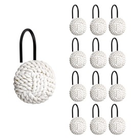 Sunlit Boho Knots Shower Curtain Hooks, Home Decorative White Shower Curtain Rings with Black Hooks for Bathroom, Seaside Nautical Shower Curtain Hangers Bathroom Accessories, Set of 12