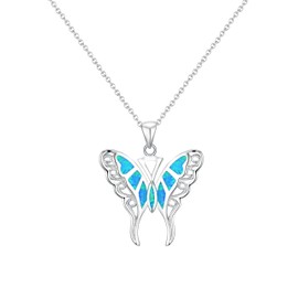 kissdove Blue Exquisite Butterfly Pendant Necklace for Women - Sterling Silver Jewelry with Adjustable 18-20 Inch Chain, Gift Box Included