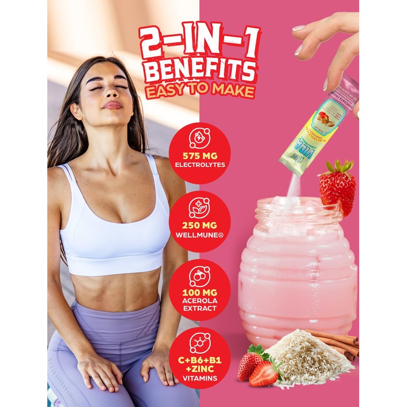 KLASS VIDA Hydration + Immunity Sugar-Free Powder Packets Horchata StrawberryElectrolyte
