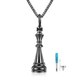DAYLINLOVE King Chess Urn Necklaces for Ashes 925 Sterling Silver Chess Cremation Necklace for Ashes of Loved One Cremation Jewelry for Men Women