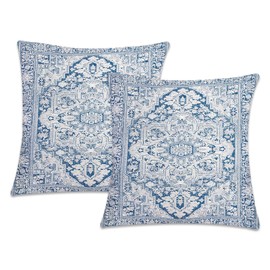 Boho Blue Cushion Covers 45x45cm Set of 2 Double Sided Decorative Square Throw Pillow Covers Double Sided for Sofa Bed Living Room Indoor Outdoor Home Decor