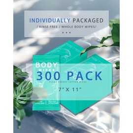 FUMMI 300 Pack Body Wipes Large Individually Packaged Bath Wipes for Adults, Travel, Gym, Camping, Elderly, Bedridden No Rinse, Moisturizing & Refreshing Clean