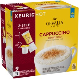 Gevalia Cappuccino Espresso K-Cup Coffee Pods & Froth Packets (36 Pods and Froth Packets, 4 Packs of 9)