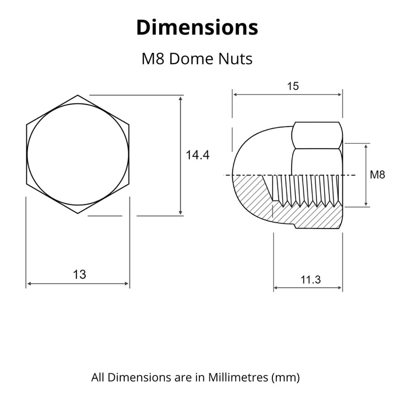 M8 (8mm) Dome Nuts Set - Steel Cap Nut -