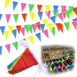 100 m Colourful Bunting, Waldspring Bunting Fabric, Colourful Banner with 150 Pieces Triangle Flags, Bunting Outdoor, Multicoloured Bunting