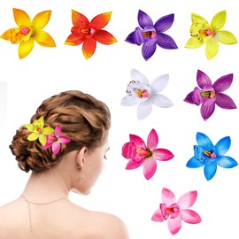 HIFOT Pack of 9 Hawaii Colourful Hair Clips, Flower Hair Clips, Girls, Orchid Hair Clips, Children's Hair Accessories for Women, Party, Hair Styling, Wedding