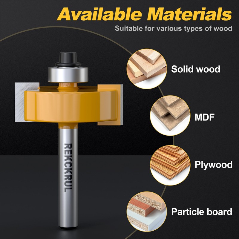 REKCKRUL 1/4 Shank Rabbet Router Bit with 6 Bearings Set