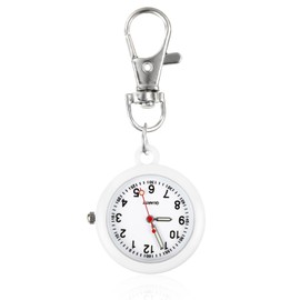 Xinjieda Fob Watch for Nurses - Simple Metal Quartz Pocket Watch With Key Buckle - Unisex Portable for Doctors, Chefs, Hiking, Climbing (White)