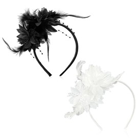 UILYNIU Pack of 2 Feather Hair Accessories Headband, Women's Mesh Feathers Headband, 20s Style Hair Band for Party, Cocktail, Wedding, Carnival, Wedding, Tea Party Accessories, Costume Accessories (2