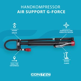 CONTEC Mini Hand Compressor Air Support G-Force, Aluminium, Mobile Air Pump, for AV/SV Valves, 8.3 Bar Power, CNC Machined, Compact & Lightweight, Black