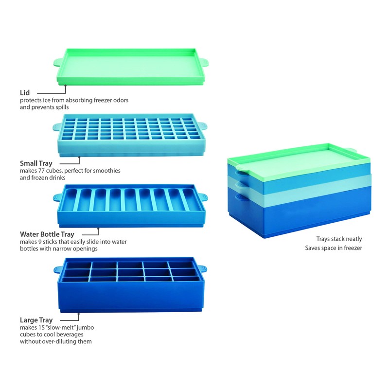 Farberware Pro Silicone Ice Cube Trays with Lid, 4-Piece, Blue