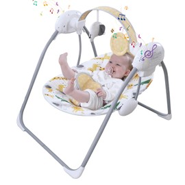 Portable Baby Swing for Infants, Compact & Foldable Infant Swing with 5-Speed Swing,Music, Timer, Removable Toy Bar & Cushioned Seat, Battery Operated, 0-9 Months 6-20 lbs,SG2405