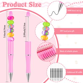 20 Pcs Beadable Pens,plastic Bead Pen Bulk Colored,black Ink Beaded Pens Extra Refills for Make Gifts for Children and Students, Office School Supplies(Pink)