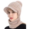 Women One Piece Slouchy Fleece Beanie Hats Scarf Mask Warm