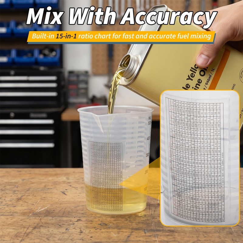2 Stroke Oil Measuring Cup, 16oz with Ratio Chart, Oil