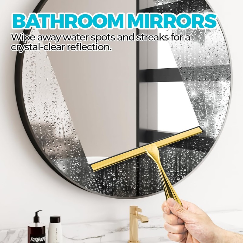 ALFLOD 10-Inch Golden All-Purpose Shower Squeegee for Shower Doors, Tile