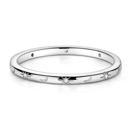 Mula Celestial Ring - 925 Silver and Platinum Plated Celestial Zirconia Ring | Cosmic inspired fine jewelry for men and women | The perfect gift for all occasions:_Sterling silver star and moon ring_8
