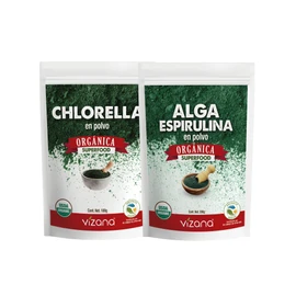 VIZANA NUTRITION | Chlorella y Espirulina Orgánica en Polvo 300g, (Pack- 1 Bolsa de Chlorella 100gr y 1 Bolsa de Espirulina 200 gr)
