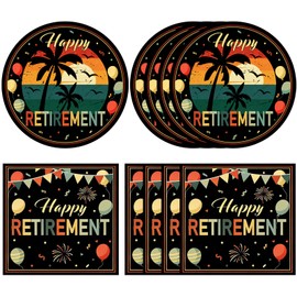 40Pcs Retirement Decorations for Men Women,Colorful Vintage Retirement Party Supplies Table Decor Disposable Retirement Party Plates and Napkins Set for Office Retired Farewell Decor, Serve 20
