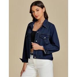 luvamia Women's Denim Tops Womens Soft Denim Jacket Womens Trucker Denim Jacket Women's Jean Jacket Lightweight Denim Jacket for Women Soft Jean Jacket Nightfall Blue Size Large US Size 12 to Size 14