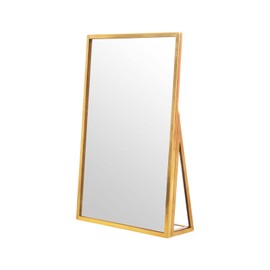 Espejo de maquillaje dorado para computadora, encimera, baño, afeitado, maquillaje, decoración del hogar, rectangular