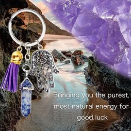 Luzvienzee Keyrings for Women, Healing Crystal Keychain Spiritual Gifts Key Ring, Purple Relief Anxiety Bag Charm Accessories for Handbag Wallet, Decoration Birthday Gifts for Women Men
