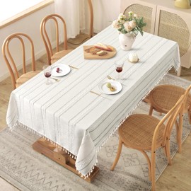 Dremisland Cotton Linen Tablecloth Rectangular Solid Color Stitching Tassel Large Table Cloth Dust-Proof Shrink-Proof Embroidery Table Cover for Kitchen Dinning Picnic Tabletop Decor