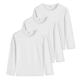 3-Pack Boys' Long Sleeve Shirts Kids Basic Long Sleeve Tees Toddlers' Crew Neck Soft Fall Tops White
