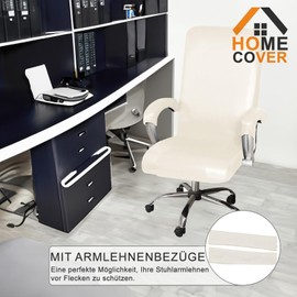 HOMECOVER Stretch Office Chair Cover, Waterproof, Universal PU Leather Swivel Computer Chair Cover with Armrest Covers, Removable Chair Covers, White-XL