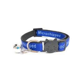 Cat Collars with Bell | Worded Cat Collars – Please Do Not Feed Me, I Am Microchipped | Safe Quick Release Breakaway Buckle Cat Collars (Blue, I Am Microchipped)