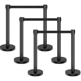 XPCARE Crowd Control Stanchion,6 Pieces Stanchion Set with 6.6ft/2 m Black Retractable Belt, Stanchion Retractable Belt Barriers, Black Crowd Control Barrier Metal Base,Easy Connect Assembly…