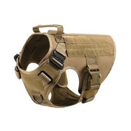 FEimaX Tactical Dog Harness for Military Patrol Working Dog No Pull Molle Vest Large Dogs Service Harness with Handle and Front Clip for Hunting Training Hiking (Brown, S)