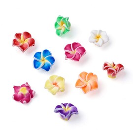 Craftdady 200Pcs Polymer Clay Plumeria Flower Spacer Loose Beads 12x8mm Random Mixed Colors 5 Petal Floral Charm Beads Side Drilled Hole: 2mm for Jewelry Making