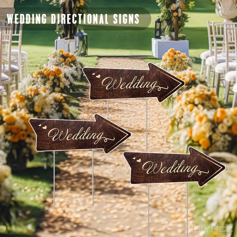 9-Piece Wedding This Way Sign Kit, Double-Sided Wooden Wedding Direction
