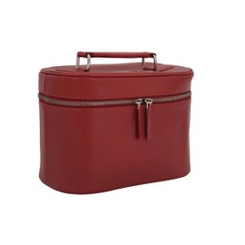 GERMANUS Leonie Handmade Cosmetic Bag Cosmetic Case and Toiletry Bag Made of Thick Leather, red, Contemporary