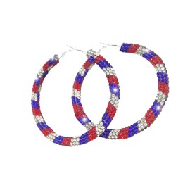 Sequins Hoop Earrings Bohemian Glitter Wrapped Gold Plated Dangle Drop Earring Circle Statement Earrings Boho Jewelry (red blue white 6.4)