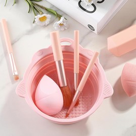 Make-up Pinsel Reinigungsmatte, Faltbare Silikon Reinigungsschale, Tragbares Kosmetische Bürste Reinigungspad, Kosmetische Bürste Reinigungsbürste Reiniger für Reinigen und Trocknen Make-up Pinsel