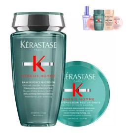 Kit Tratamiento Para Cabello Debilitado Fortalece la Fibra Capilar Genesis Homme Kerastase Shampoo Bain 250ml y Cera 57 Ml