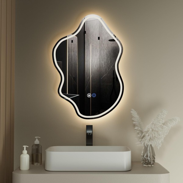 32"x 22" Irregular LED Bathroom Mirror with Lights,Cloud Smart LED
