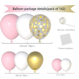 Pink and White Balloons Arch Kit, 142pcs Light Pink Metallic Gold Confetti Balloons for Women Girls Wedding Birthday Baby Shower Gender Reveal Anniversary Engagement Party Decoration