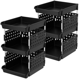 Lifewit Plastic Stackable Storage Baskets, 3 Tier Stacking Bins for Closet Wardrobe, Playroom, Kitchen Organization, Large Capacity Multi-Functional Stackable Storage Containers Shelves, 2 Pack