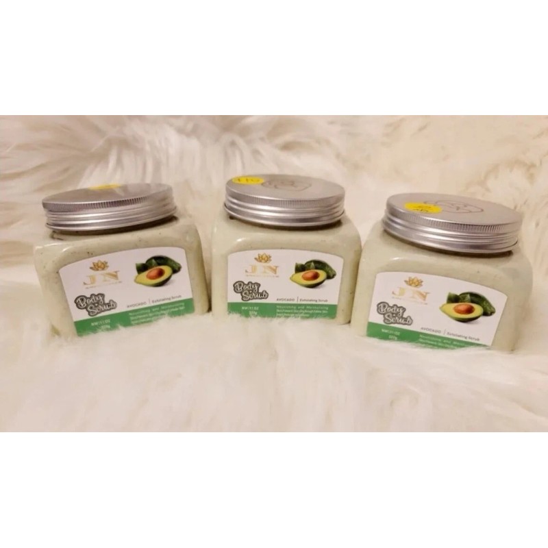 JNA avocado body scrub infused with green tea.