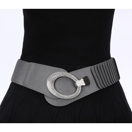 irisaa Wide Women's Elastic Waist Belt, Waist Belt, Stretch Belt with Hook Closure, Gold rhinestones