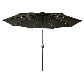 Deluxe Solar Powered LED Lighted Patio Umbrella - 9' - By Trademark Innovations (Black)
