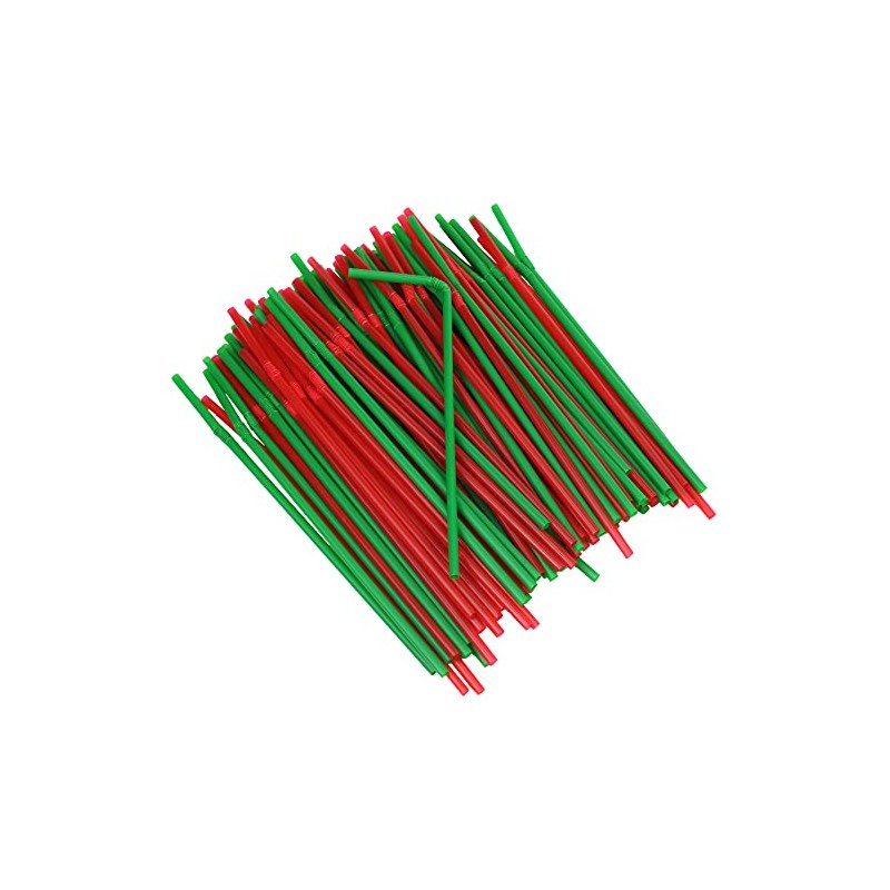 Chef Craft Select Plastic Flexible Christmas Straws, 8 inch 100