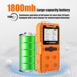 XLA Alert Portable 4 Gas Monitor Multi Gas Detector，Portable Gas Detector Rechargeable 4 Gas Monitor Ex H2s Co O2 with LCD Display Sound Light Shock confined Space air Monitor (Orange)