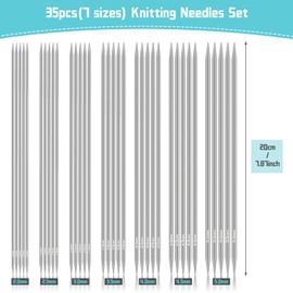 Stricknadeln Set 20 cm mit Stricknadel Aufbewahrung Organizer, Aeelike Edelstahl Nadelspiel Set mit Größen, 2,0mm - 5,0mm Metall Doppelspitz Knitting Needles, 28 Stück/7 Paar Stricknadelset für Socken